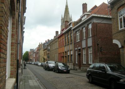St Jacobsstraat. A view of the block of houses that stand where the Convent of the Irish Benedictine nuns once stood on the right