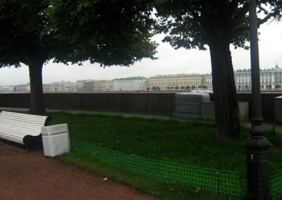 The Strelka. The view across the Neva of the Palace Embankment