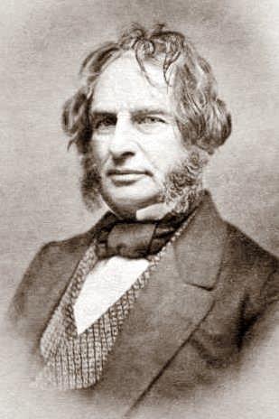 Henry Wadsworth Longfellow looking to the left, with brown hair and side whiskers and a faint smile.